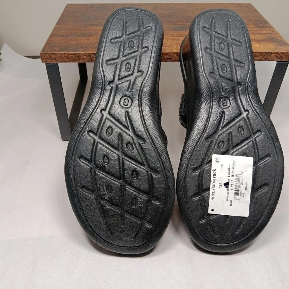 LifeStride Bzees Air Step Wedge Sandals Womens 7 Black Good Twist Knot Slingback
